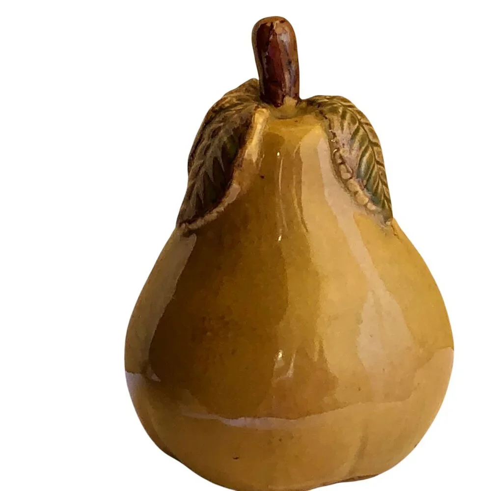 Ceramic Pear Fruit With Leaf Stem Decorative Figurine 7.6